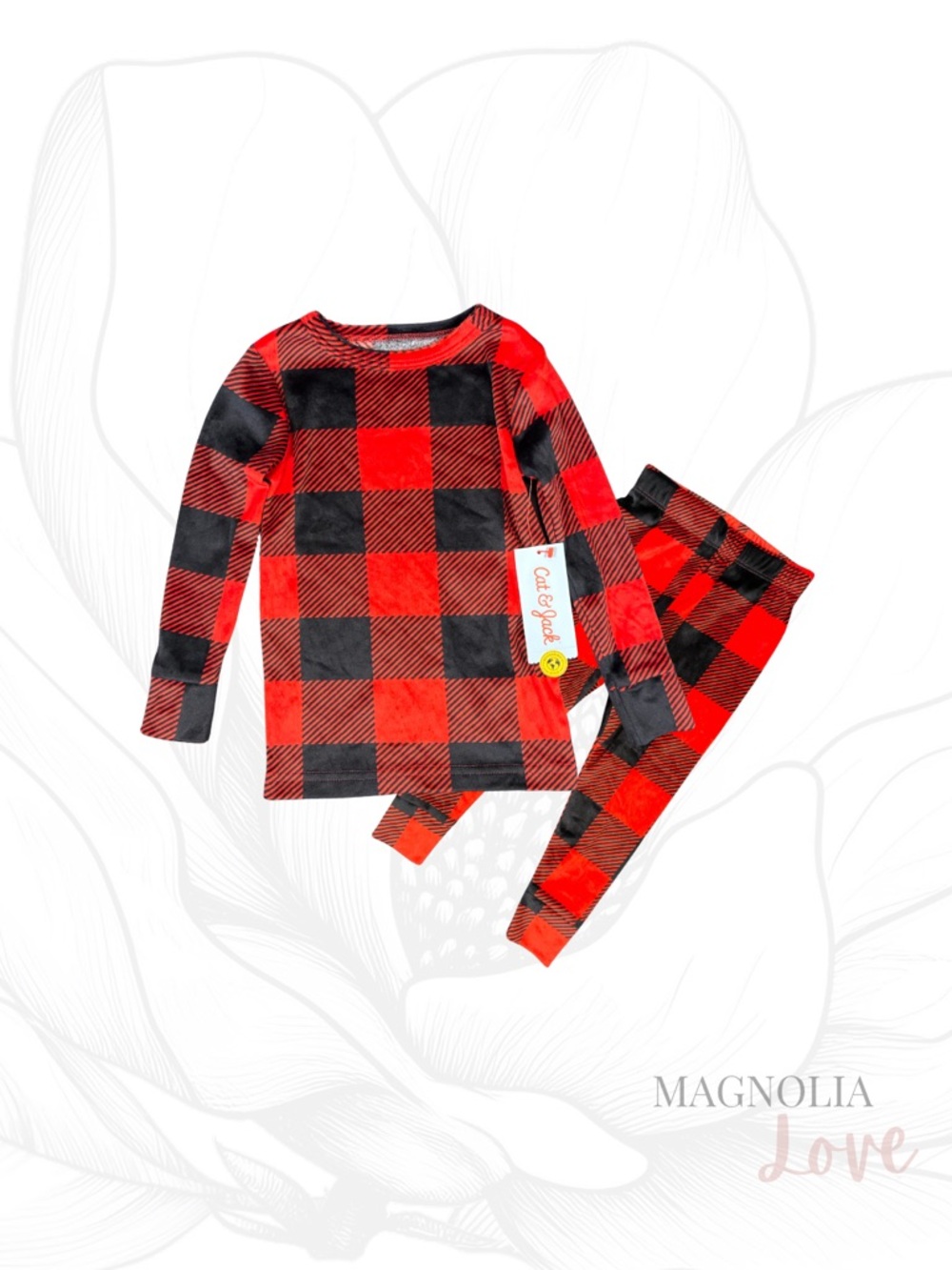 ♥️ Cat & Jack Red Black Kids Buffalo Plaid Soft Holiday Pajama Set Girls Boys 2T